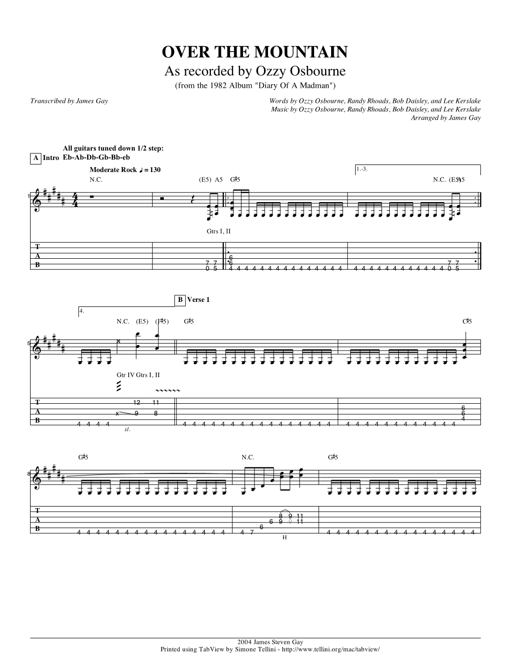 Over the Mountain Guitar Tab