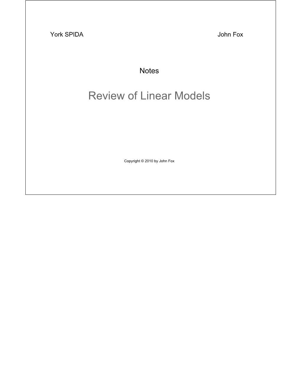 Review of Linear Models