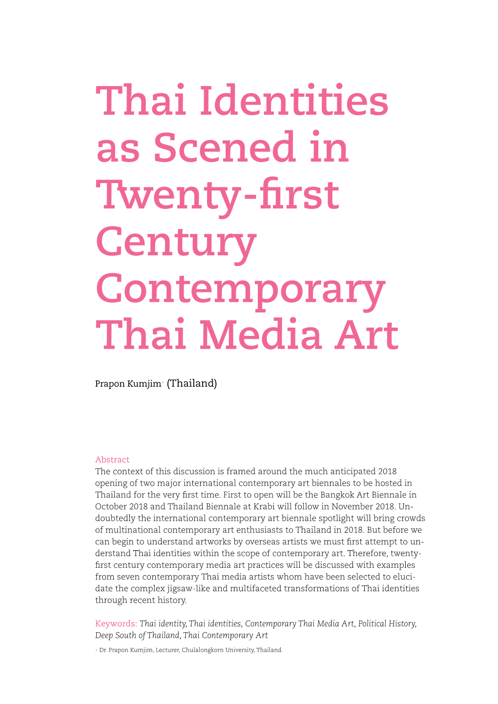 Thai Identities As Scened in Twenty-First Century Contemporary Thai Media Art