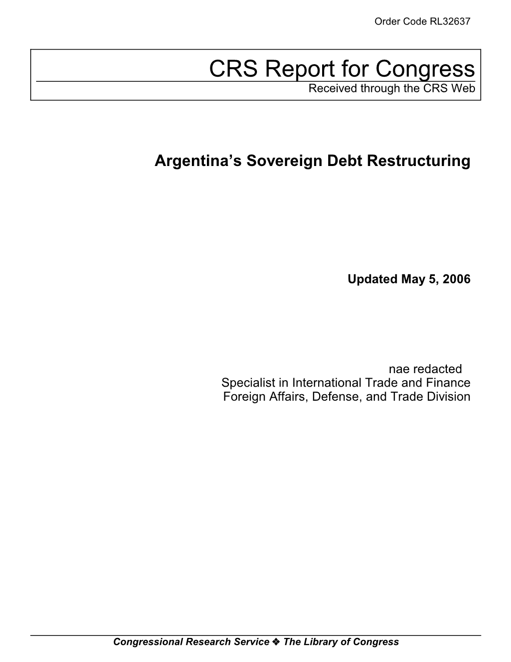 Argentina's Sovereign Debt Restructuring