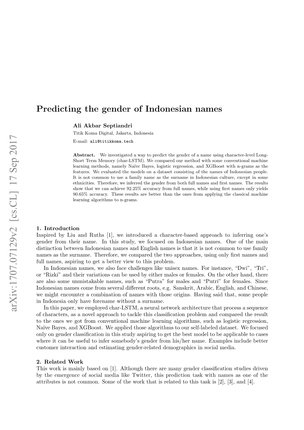 Predicting the Gender of Indonesian Names