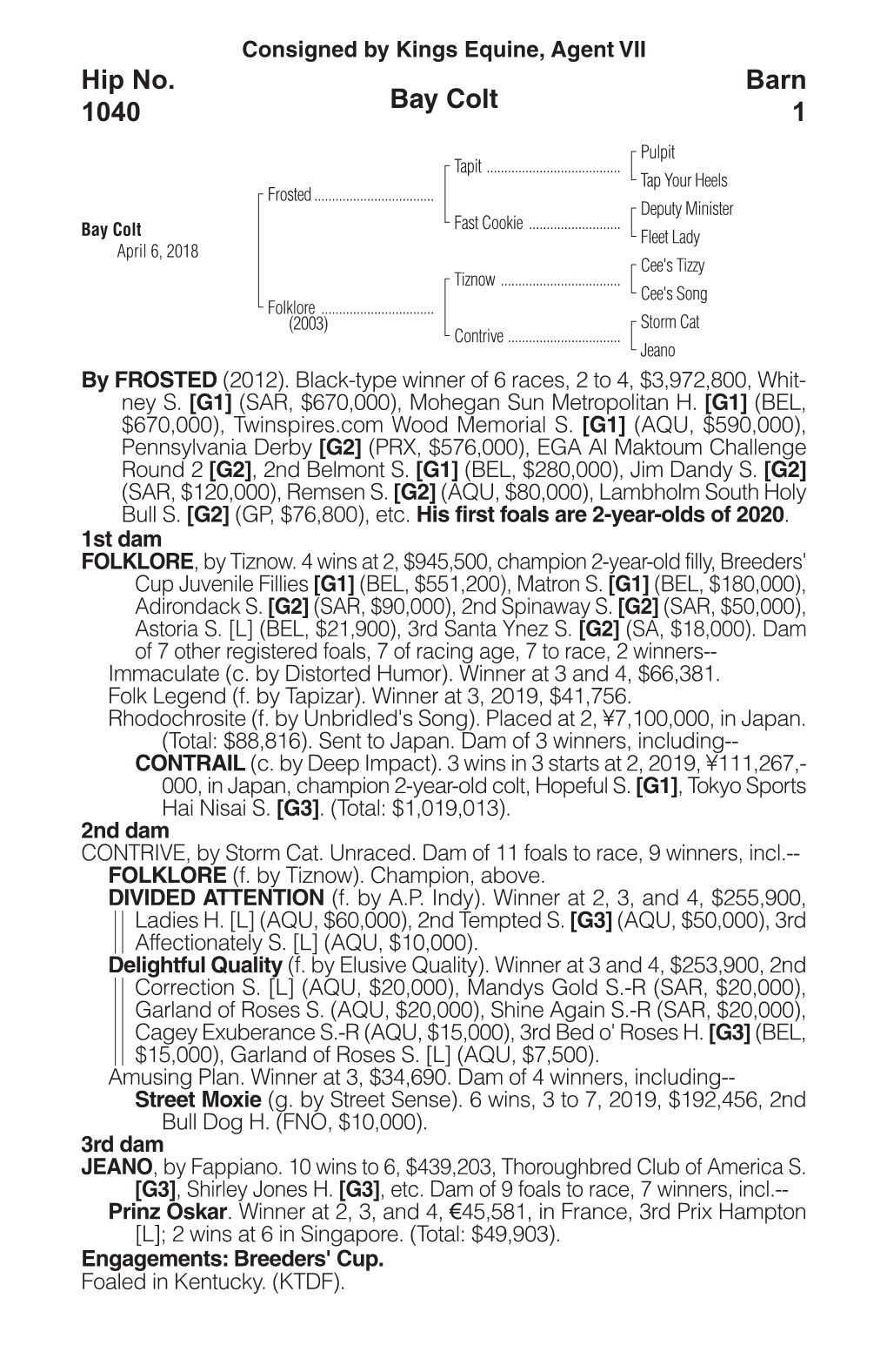 Bay Colt Barn 1 Hip No. 1040