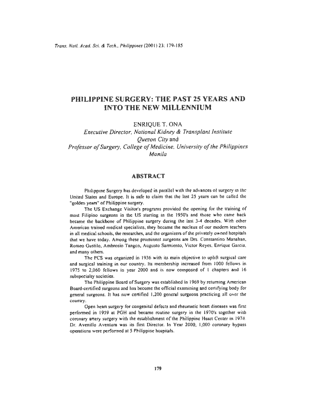 PHILIPPINE SURGERY: the PAST 25 YEARS and INTO the NEW Millennlum