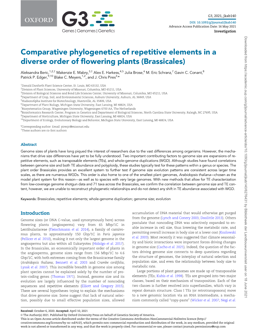 Comparative Phylogenetics of Repetitive Elements in a Diverse Order of Flowering Plants (Brassicales)
