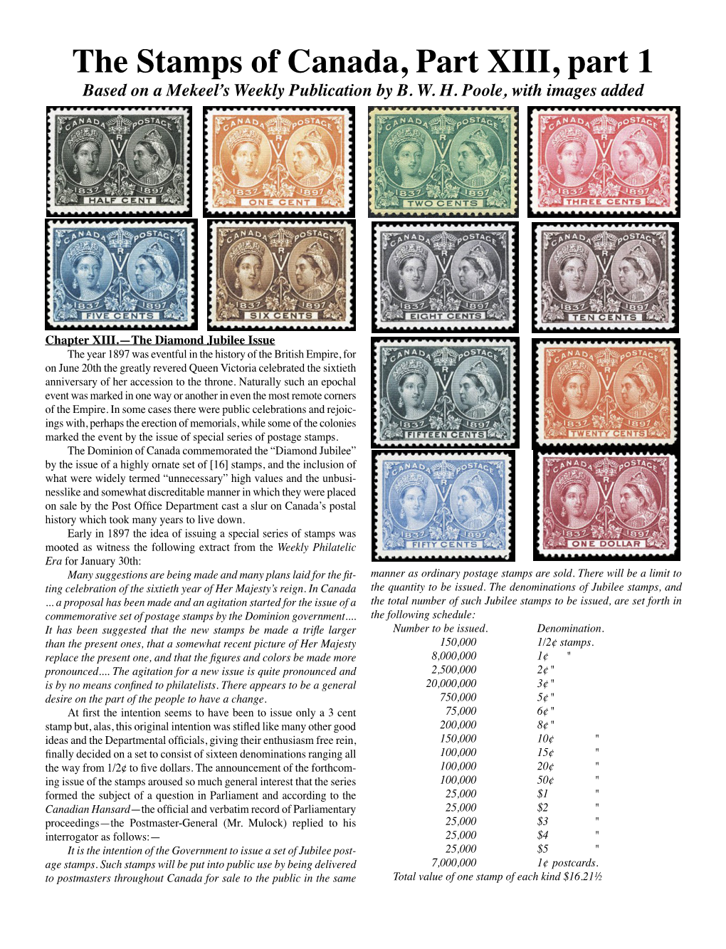 The Stamps of Canada, Part XIII, Part 1 Based on a Mekeel’S Weekly Publication by B