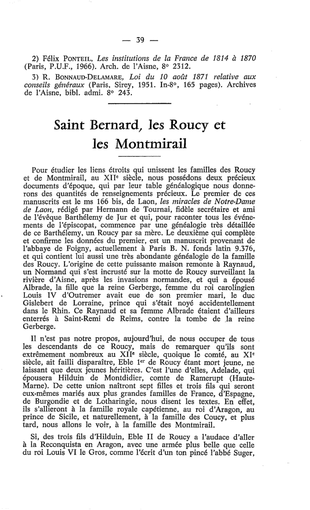 Saint Bernard, Les Roucy Et Les Montmirail