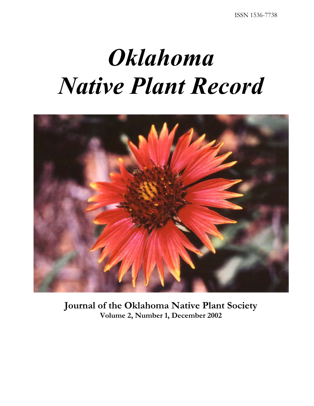 Journal of the Oklahoma Native Plant Society, Volume 2, Number 1
