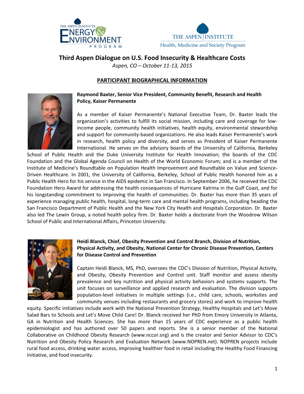 Third Aspen Dialogue on U.S. Food Insecurity & Healthcare Costs