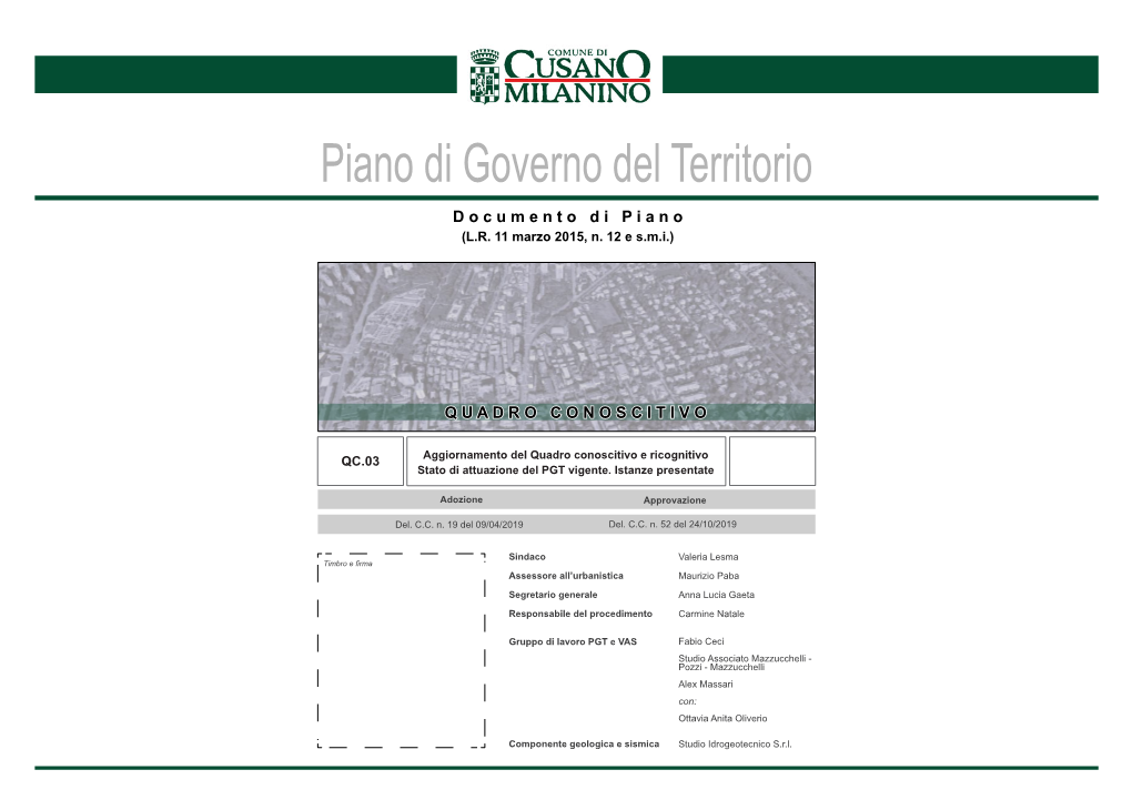 Piano Di Governo Del Territorio D O C U M E N T O D I P I a N O (L.R