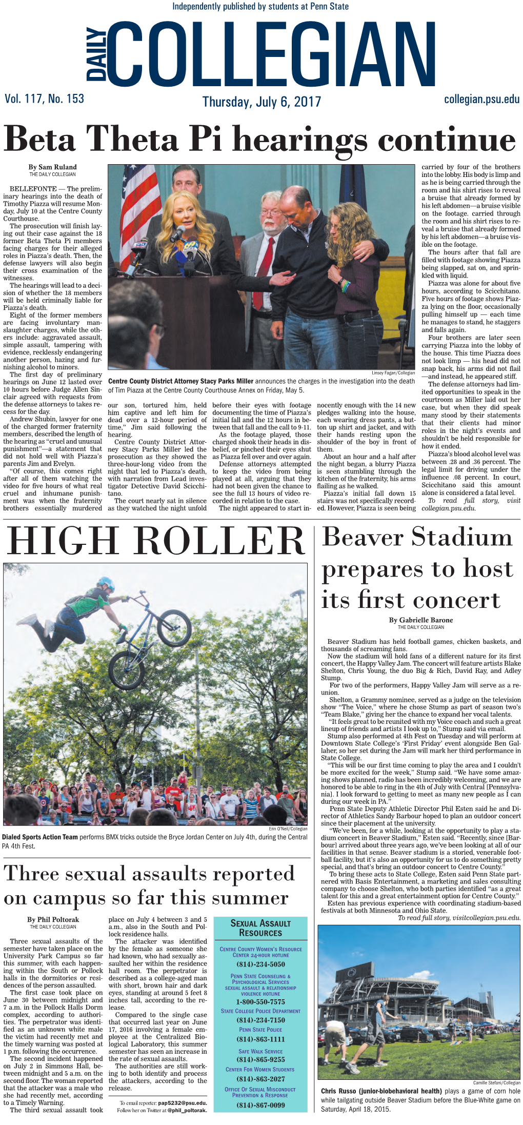 HIGH ROLLER Beaver Stadium Prepares to Host Its First Concert by Gabrielle Barone the DAILY COLLEGIAN