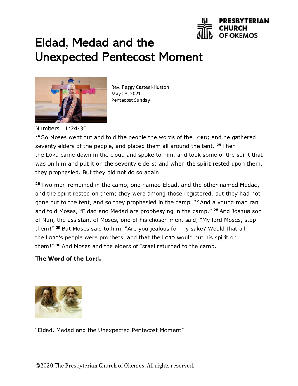 Eldad, Medad and the Unexpected Pentecost Moment