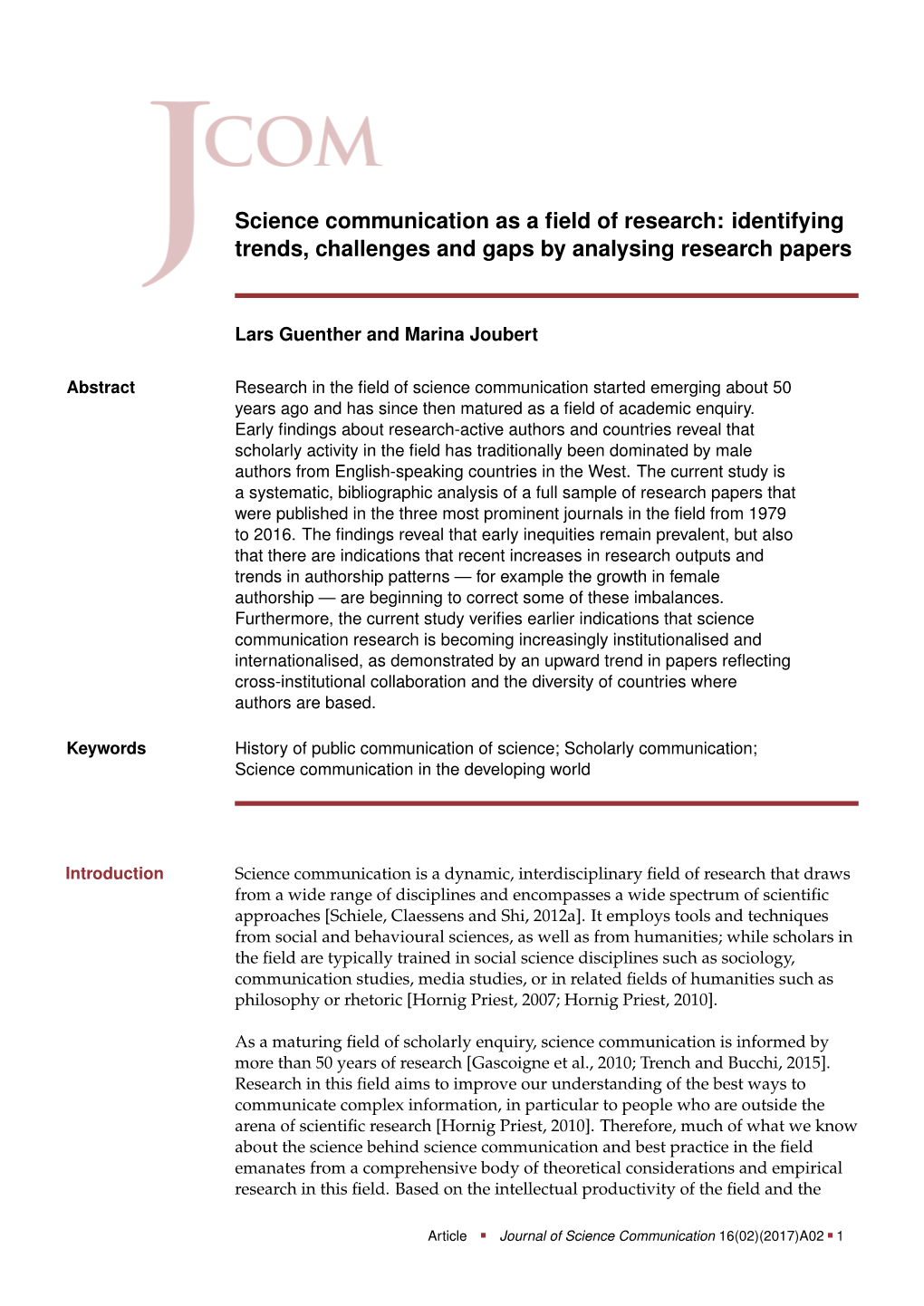 Science Communication As a Field of Research