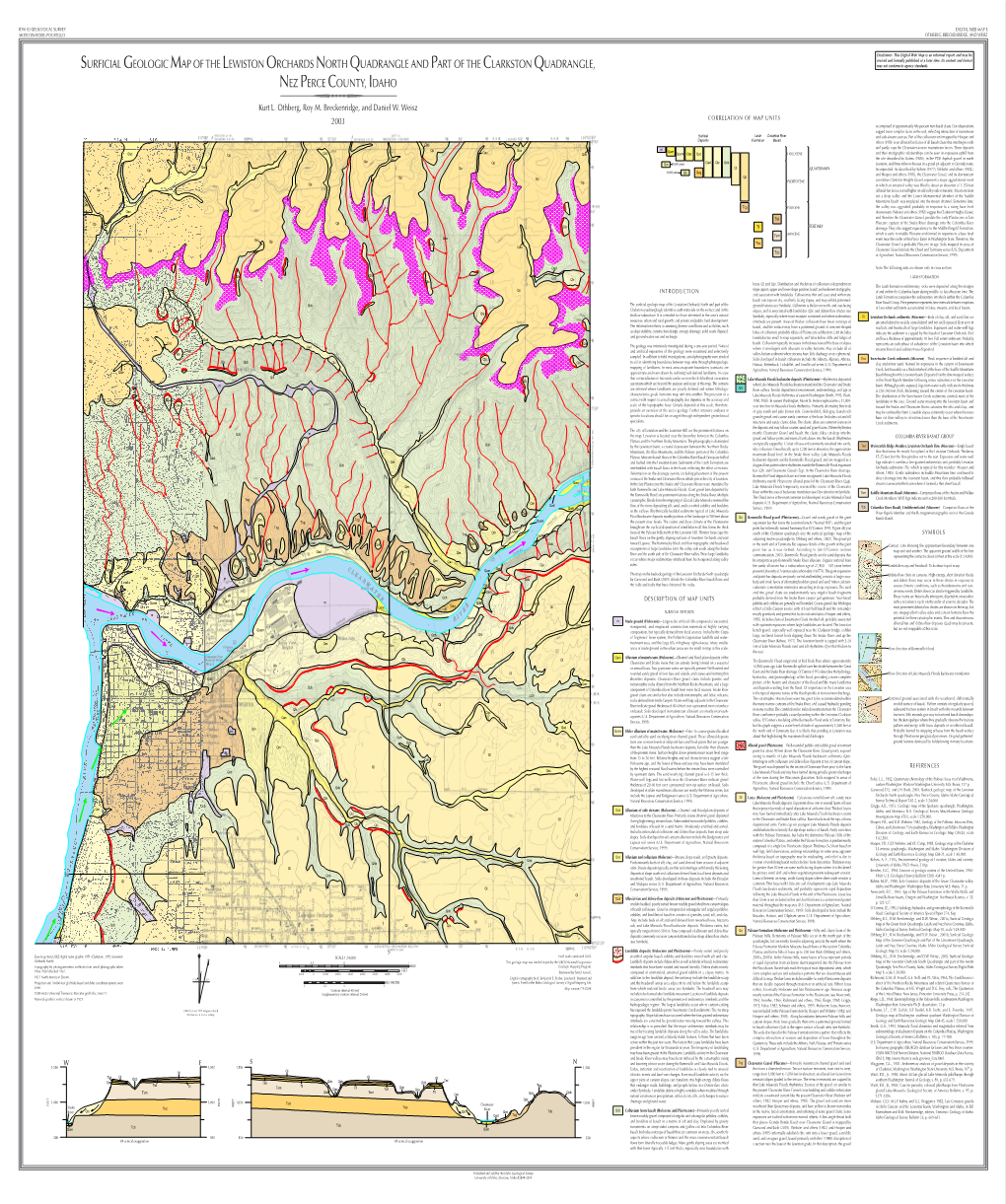 Surficial Geologic Map of the Lewiston Orchards North Quadrangle and Part of the Clarkston Quadrangle, Nez Perce County, Idaho