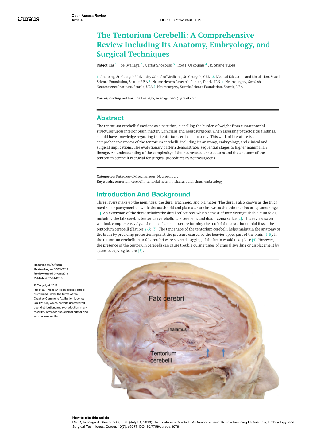 The Tentorium Cerebelli: a Comprehensive Review Including Its Anatomy, Embryology, and Surgical Techniques