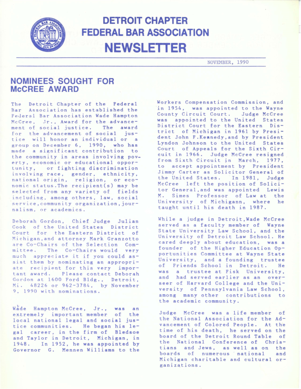 Newsletter November, 1990