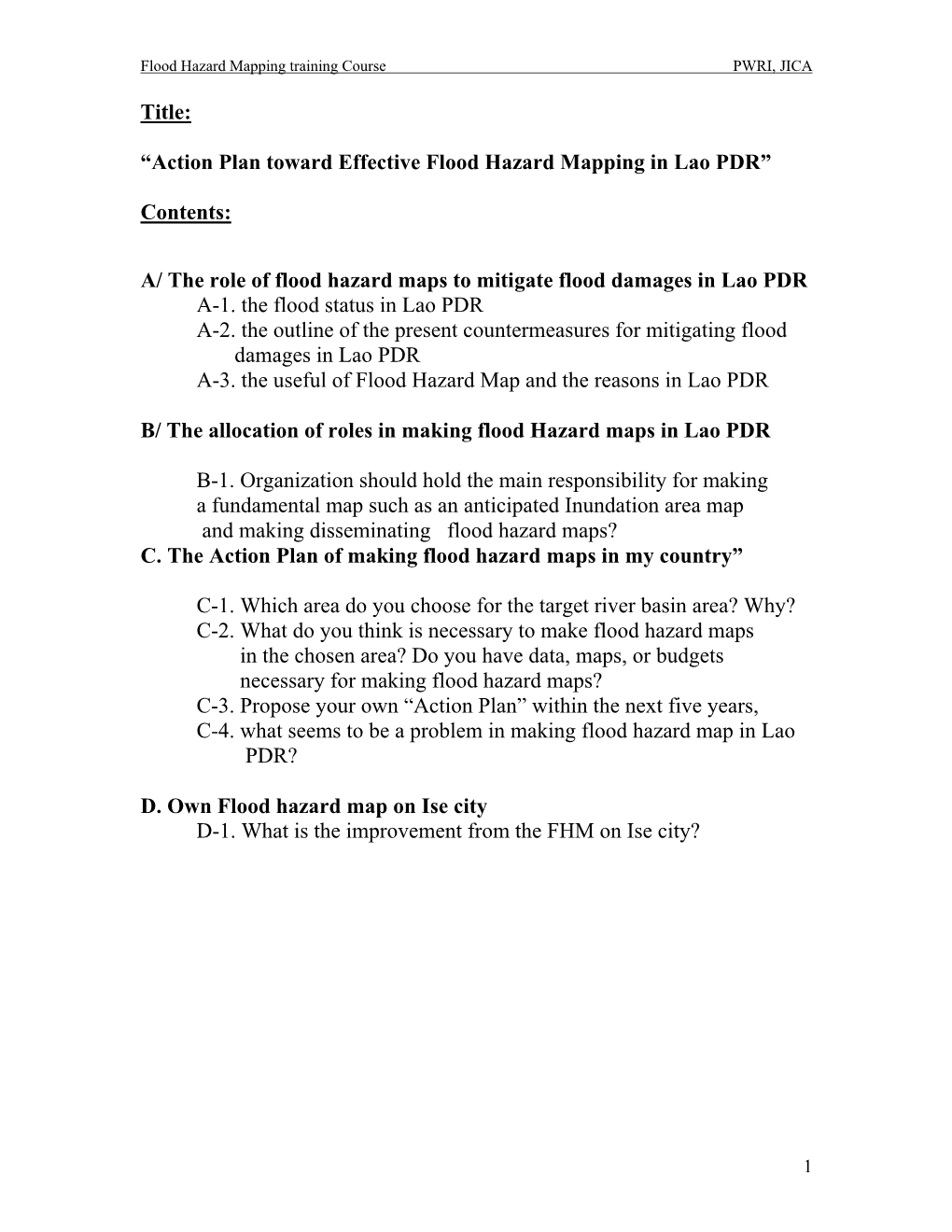 Title: “Action Plan Toward Effective Flood Hazard Mapping in Lao PDR