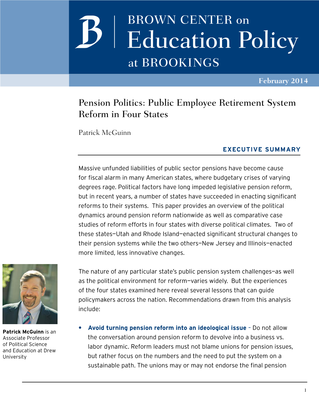 Pension Politics: Public Employee Retirement System Reform in Four States
