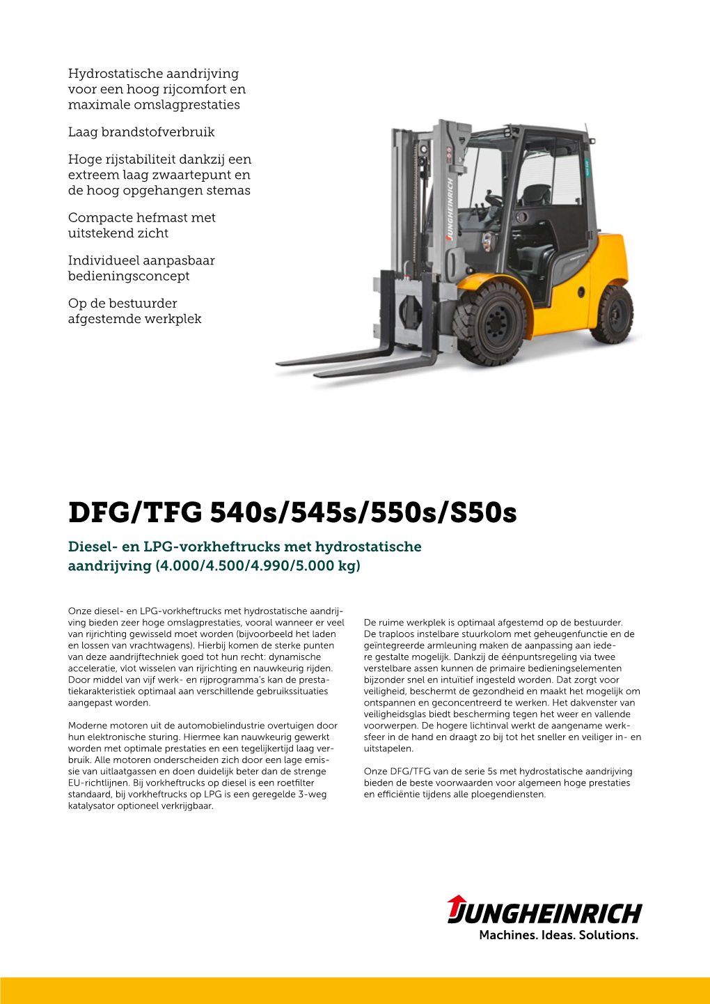 DFG/TFG 540S/545S/550S/S50s Diesel- En LPG-Vorkheftrucks Met Hydrostatische Aandrijving (4.000/4.500/4.990/5.000 Kg)