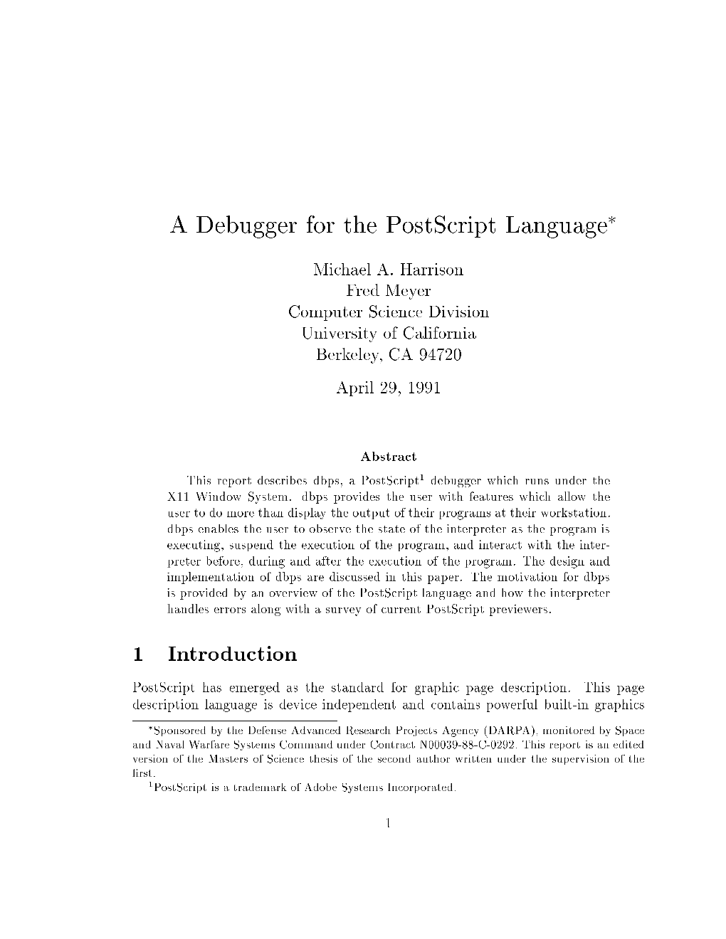 A Debugger for the Postscript Language