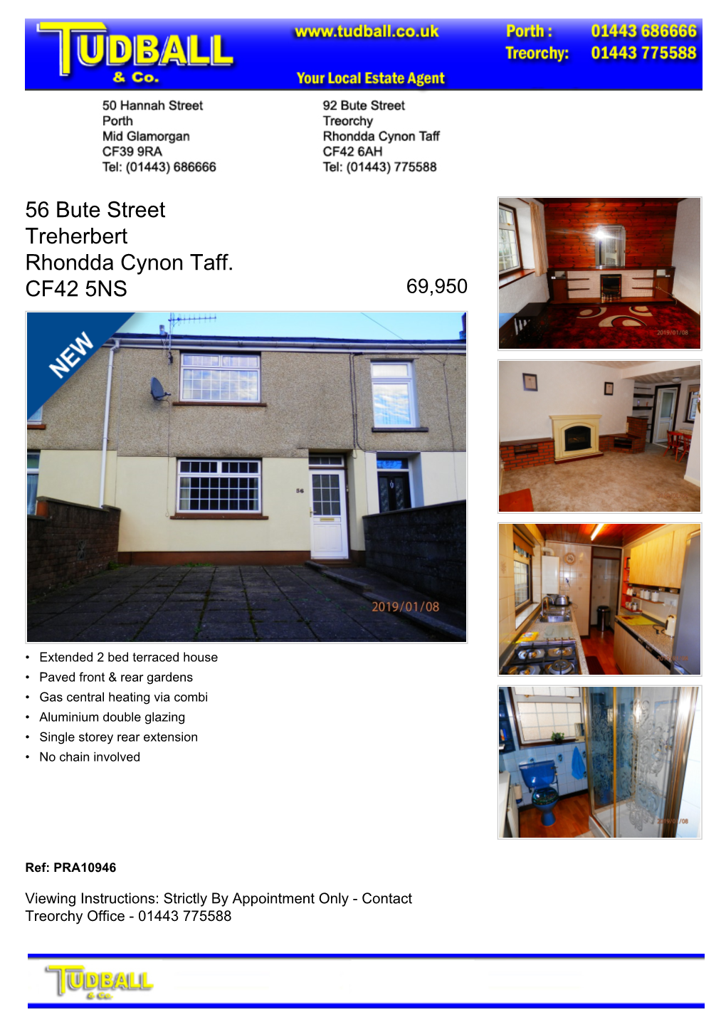 56 Bute Street Treherbert Rhondda Cynon Taff. CF42 5NS 69,950