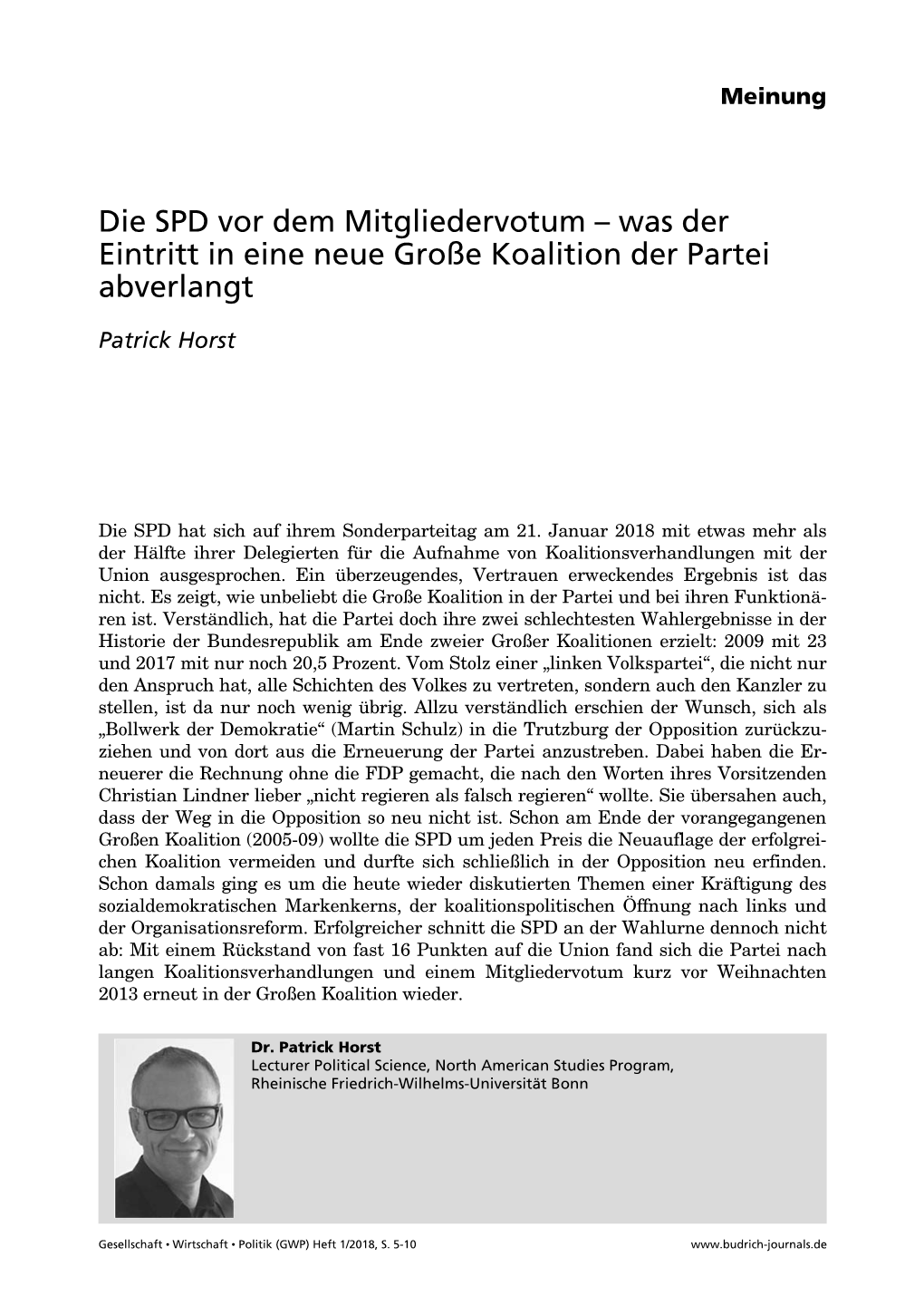 Die SPD Vor Dem Mitgliedervotum – Was Der Eintritt in Eine Neue Große Koalition Der Partei Abverlangt