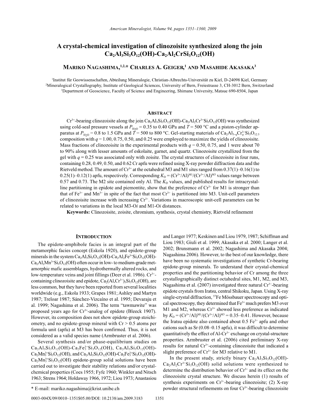 A Crystal-Chemical Investigation of Clinozoisite Synthesized Along the Join