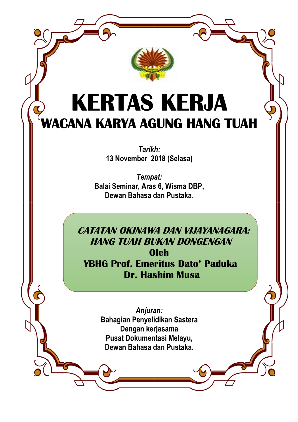 Kertas Kerja Wacana Karya Agung Hang Tuah