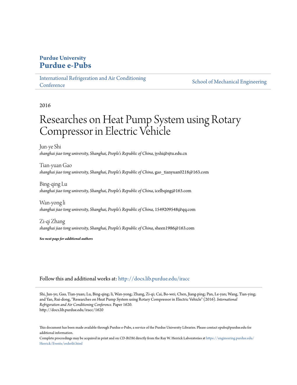 Researches on Heat Pump System Using Rotary Compressor in Electric