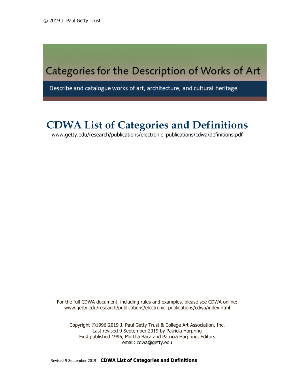 CDWA List of Categories and Definitions