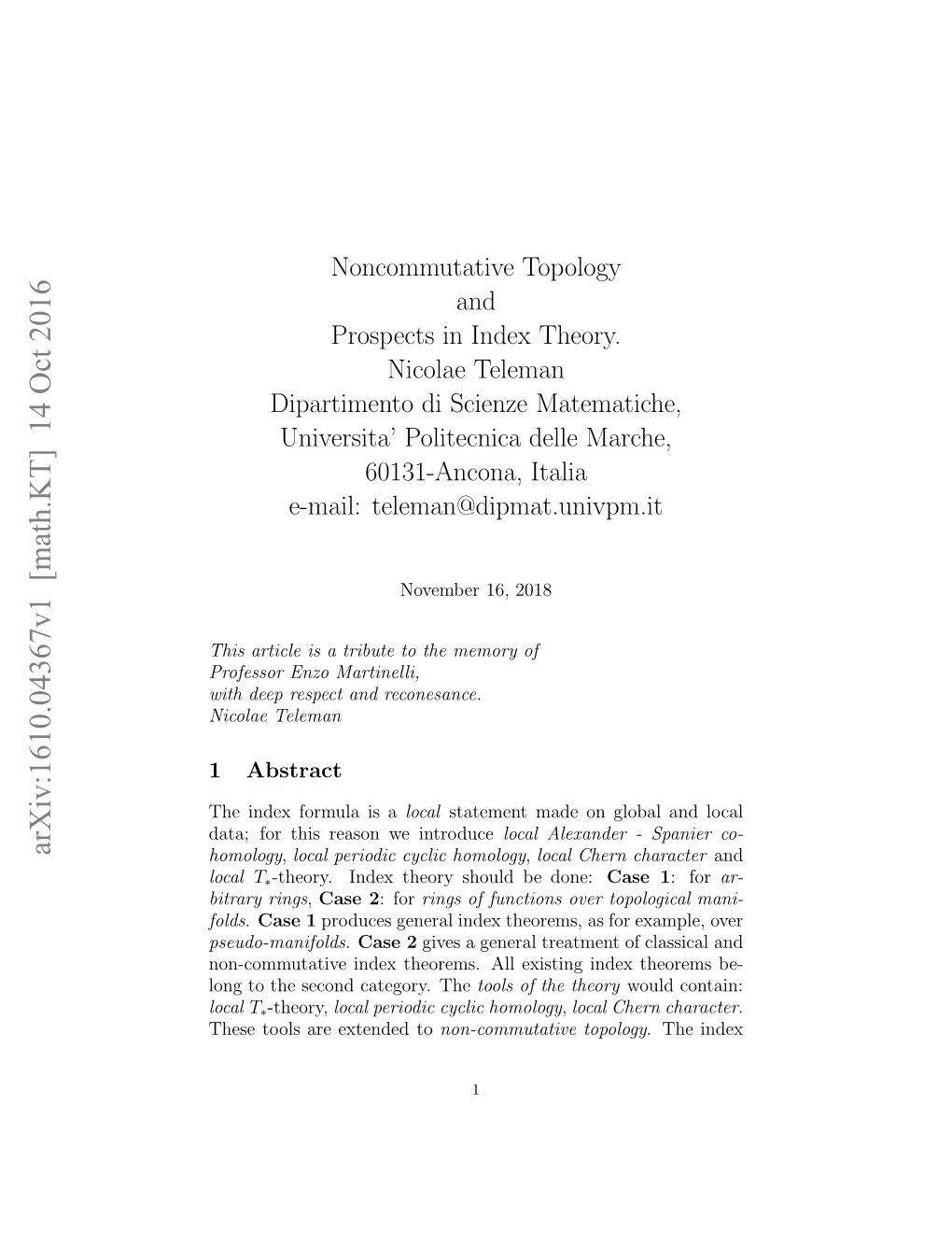 Noncommutative Topology and Prospects in Index Theory