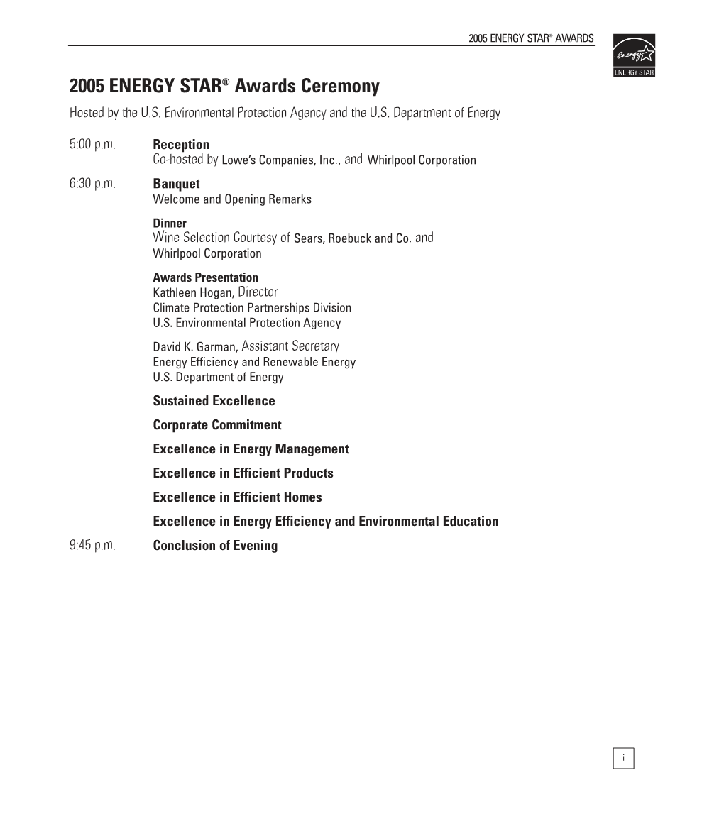 2005 ENERGY STAR Program and List of Winners