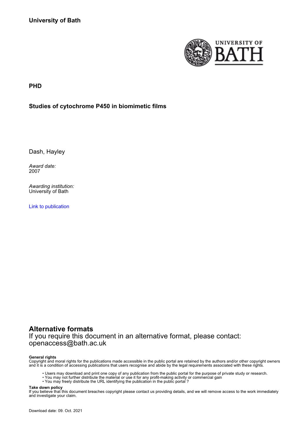 Studies of Cytochrome P450 in Biomimetic Films