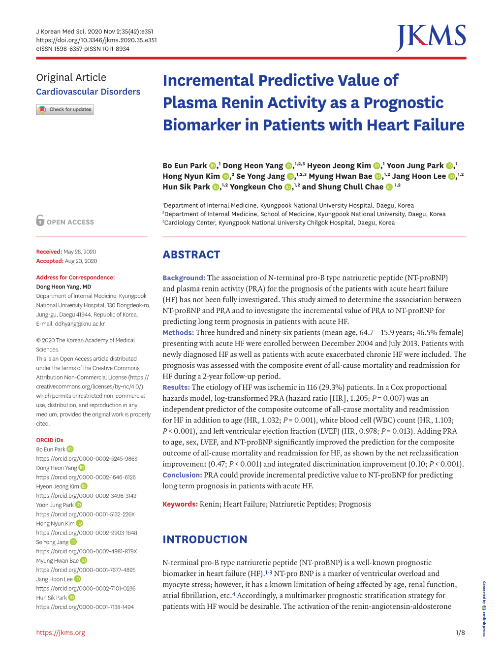 Incremental Predictive Value of Plasma Renin Activity As A