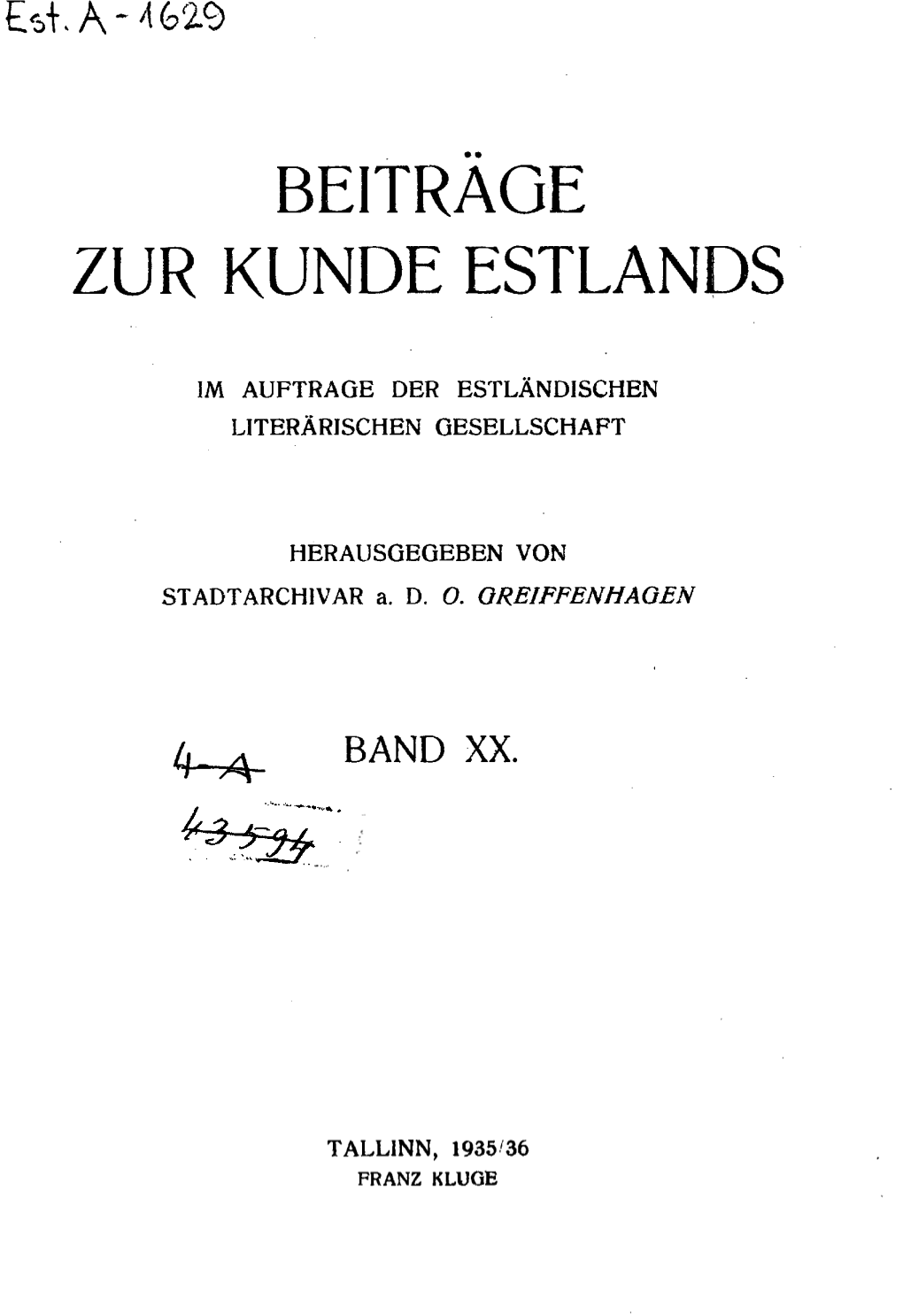 Beiträge Zur Kunde Estlands