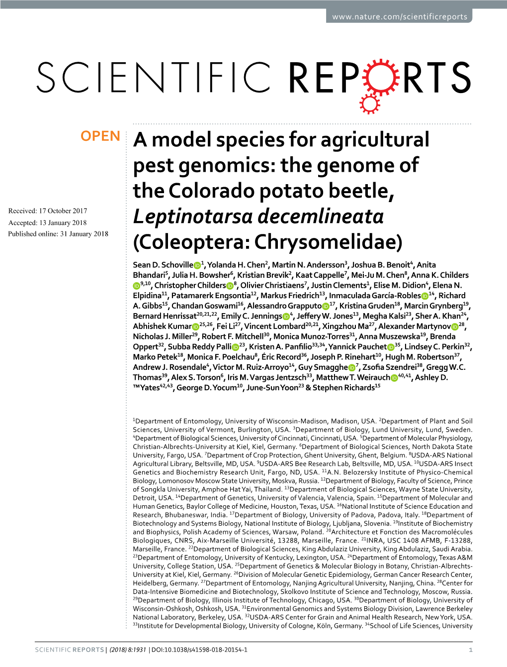 The Genome of the Colorado Potato Beetle, Leptinotarsa Decemlineata