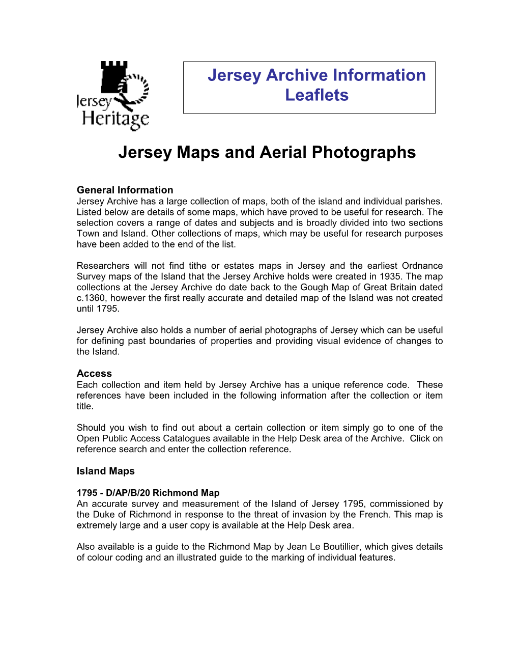 Jersey Maps and Aerial Photographs Jersey Archive Information Leaflets