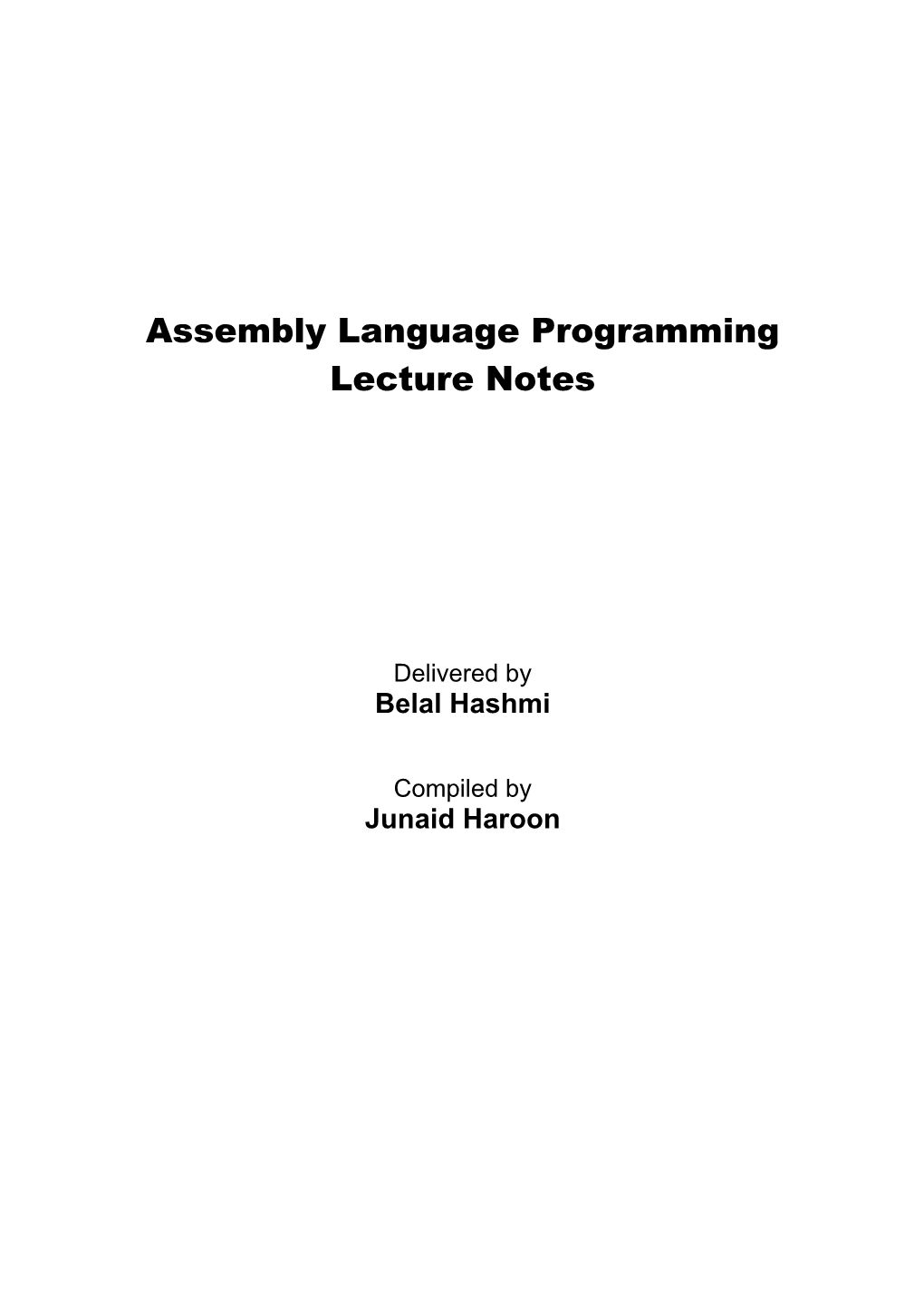 Assembly Language Programming Lecture Notes