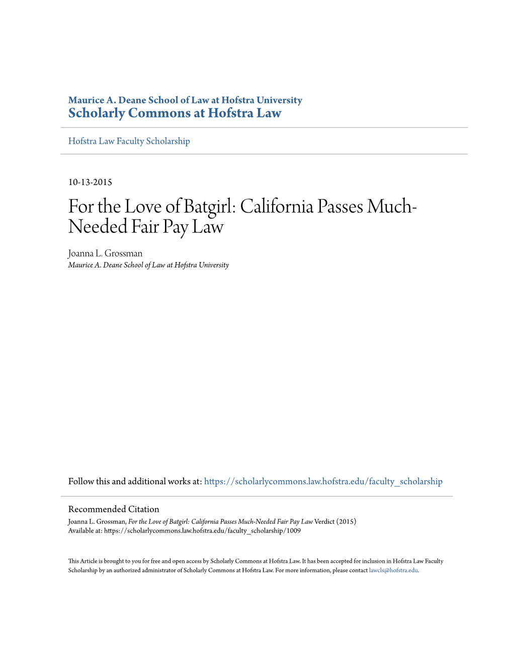 For the Love of Batgirl: California Passes Much-Needed Fair Pay Law Verdict (2015) Available At