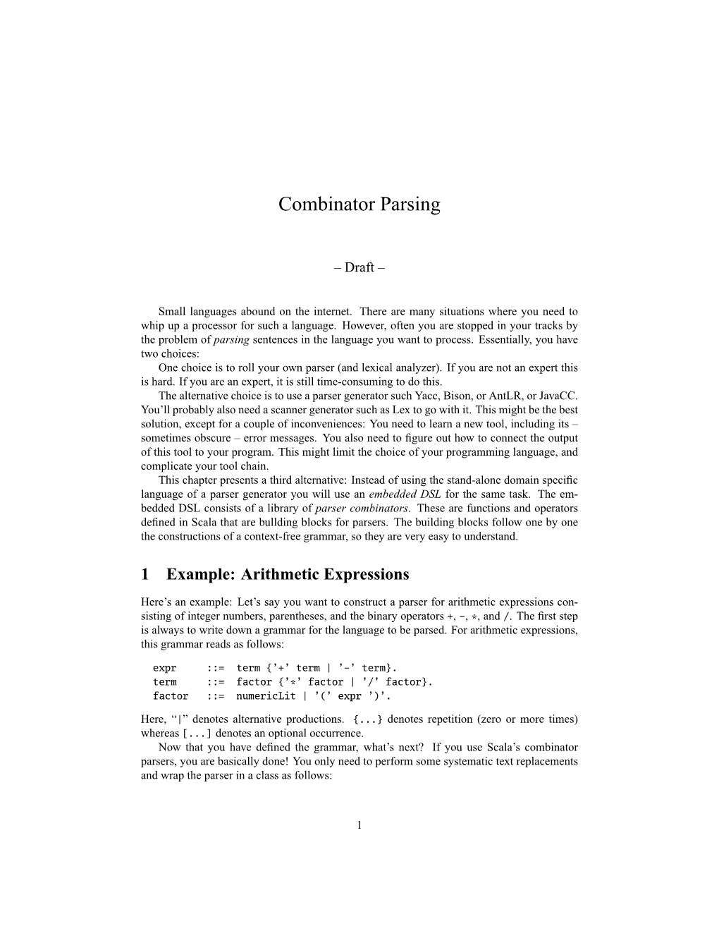 Manual on Combinator Parsing