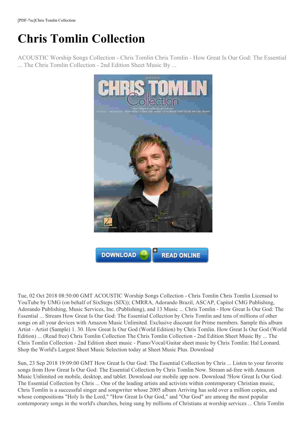 (Read Free) Chris Tomlin Collection the Chris Tomlin Collection - 2Nd Edition Sheet Music by