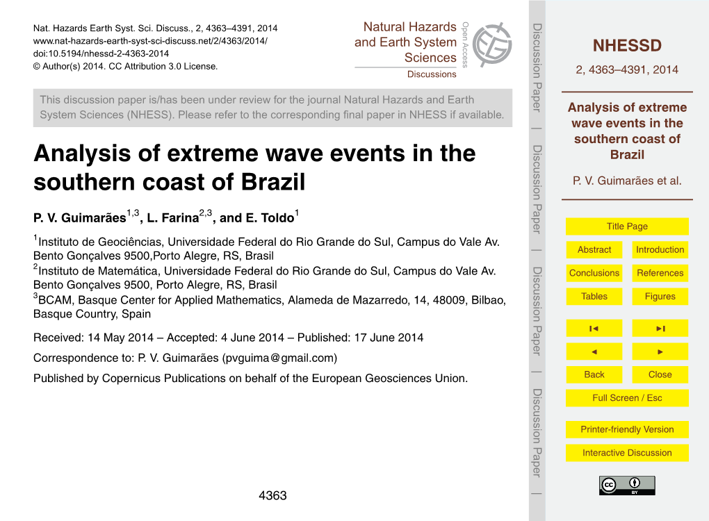 Analysis of Extreme Wave Events in the Southern Coast of Brazil