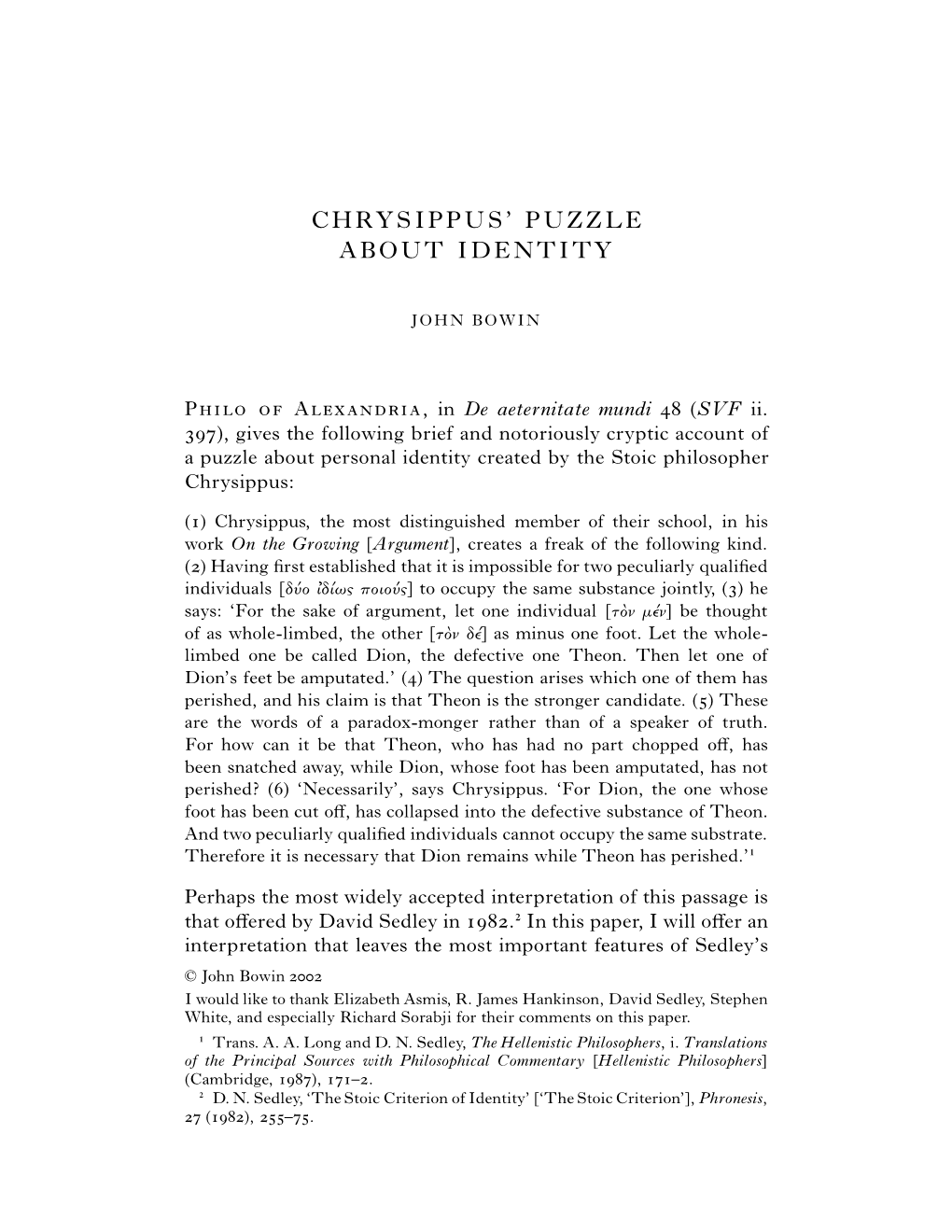 Chrysippus' Puzzle About Identity