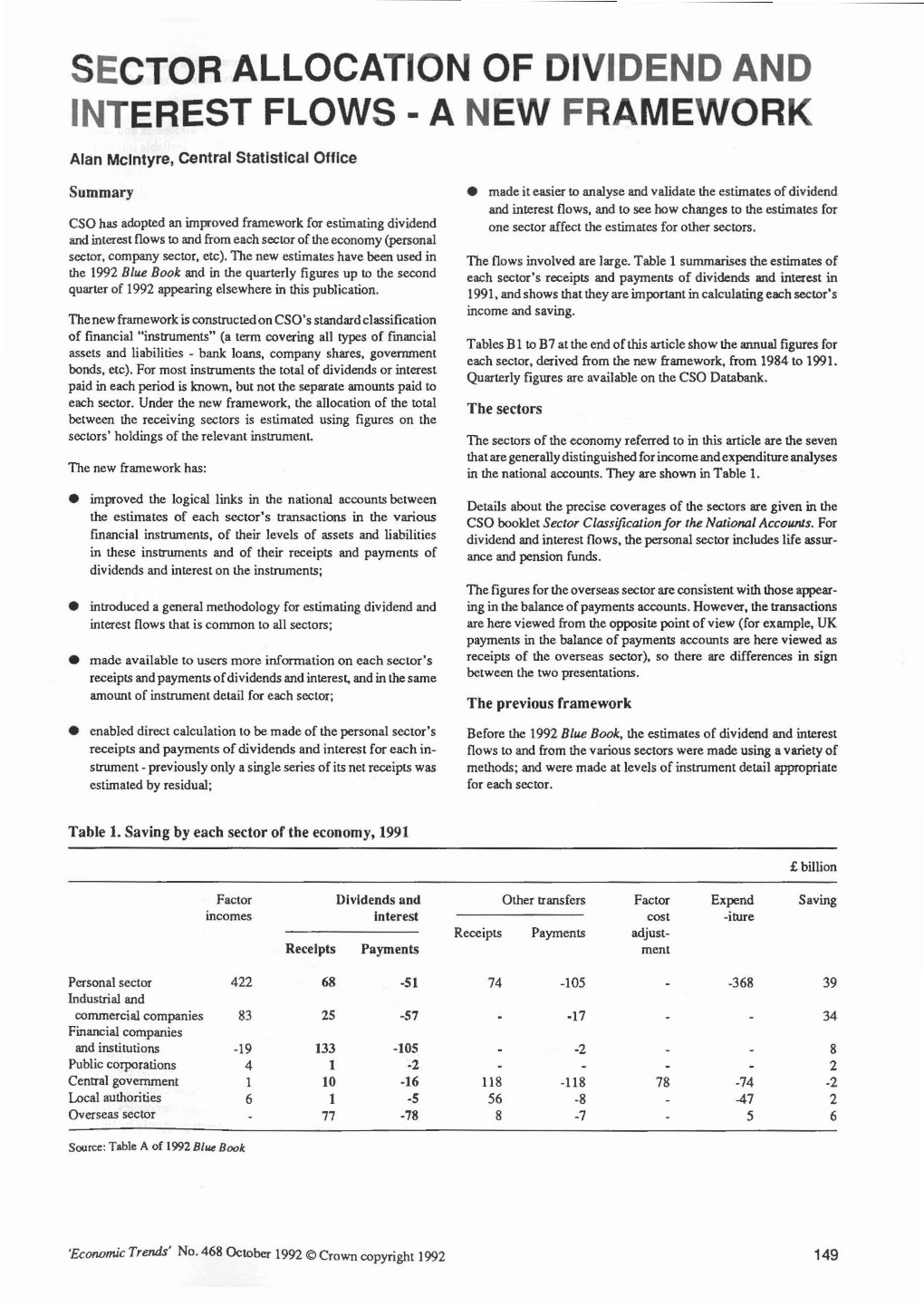 Sector Allocation of Dividend and Interest Flows - a New Framework