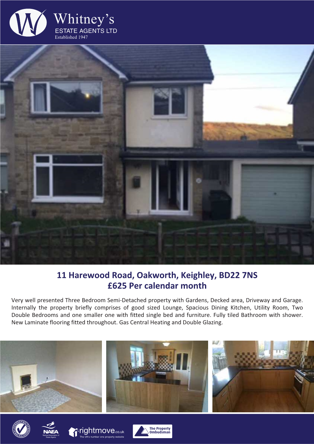 11 Harewood Road, Oakworth, Keighley, BD22 7NS £625 Per Calendar Month