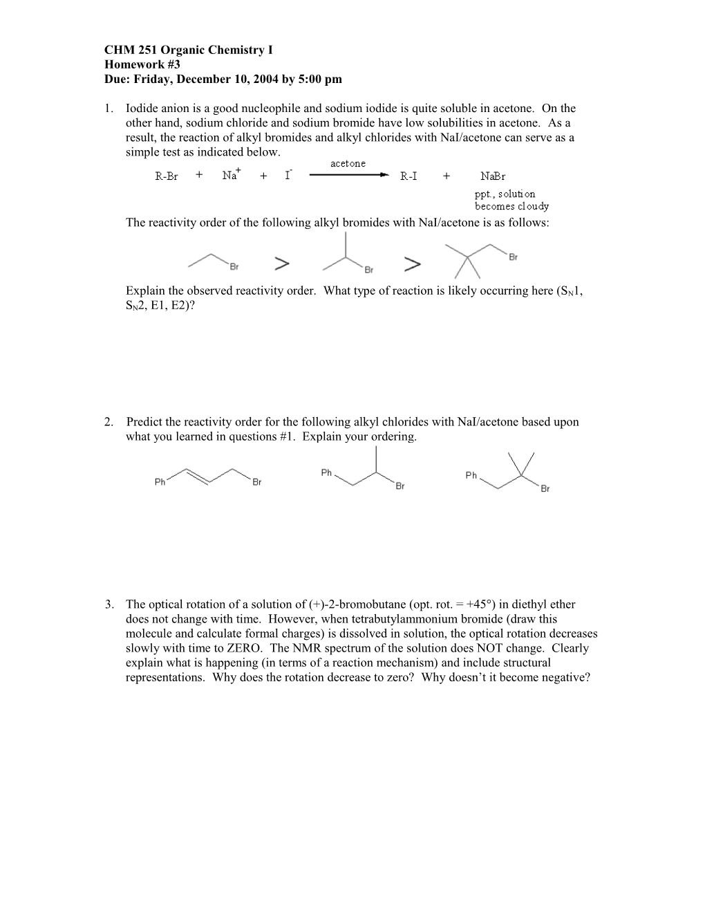 CHM 251 Organic Chemistry I s1