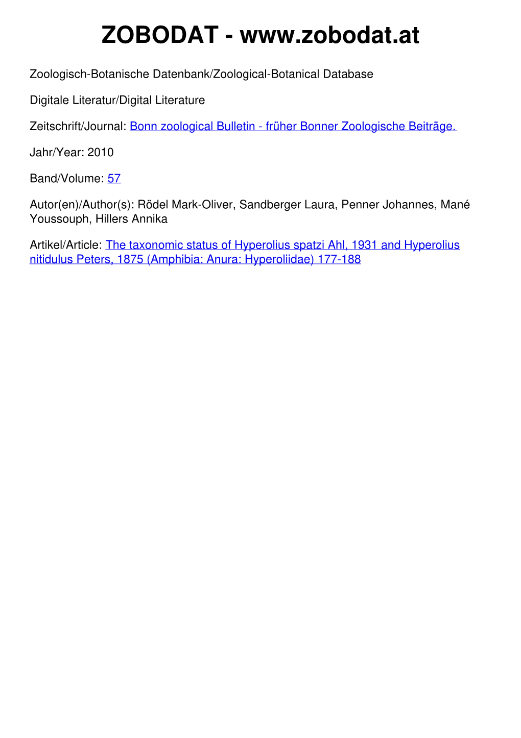 Bonn Zoological Bulletin - Früher Bonner Zoologische Beiträge