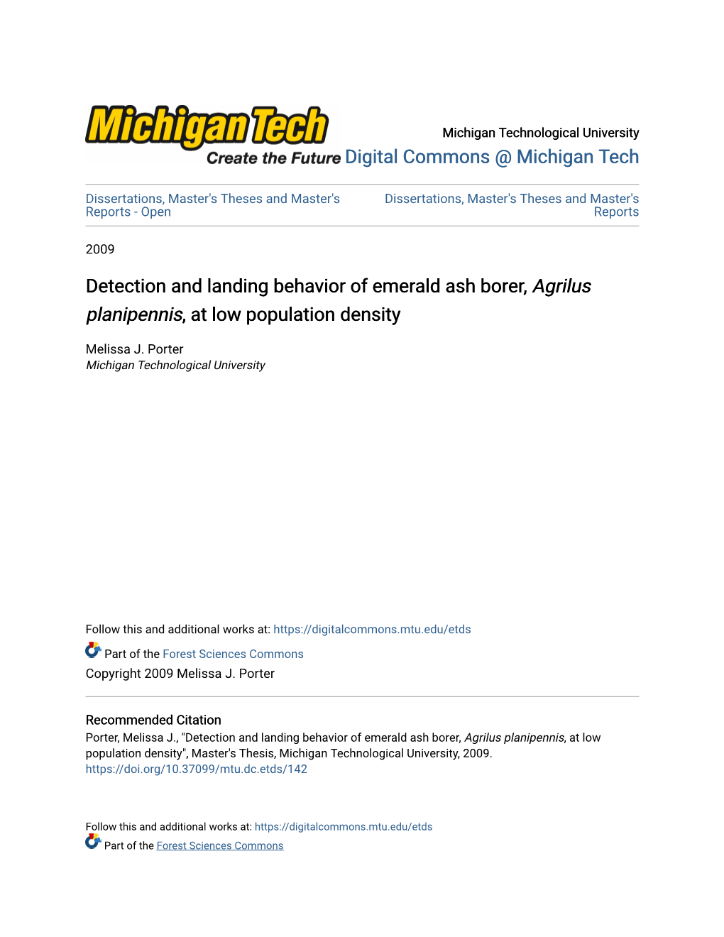 Detection and Landing Behavior of Emerald Ash Borer, Agrilus Planipennis, at Low Population Density