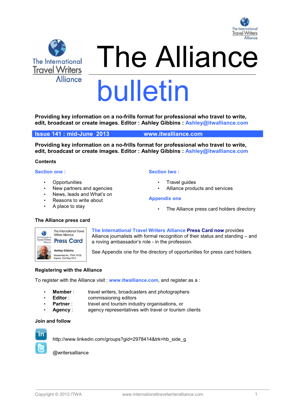 Alliance Bulletin Mid June 2013