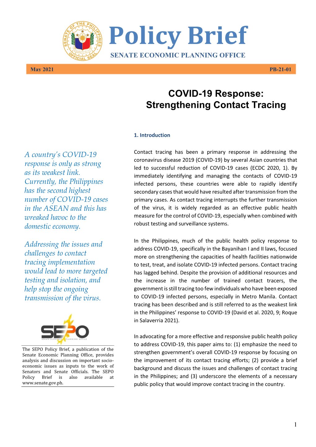 Policy Brief COVID-19 Response, Strengthening Contact Tracing.Pdf