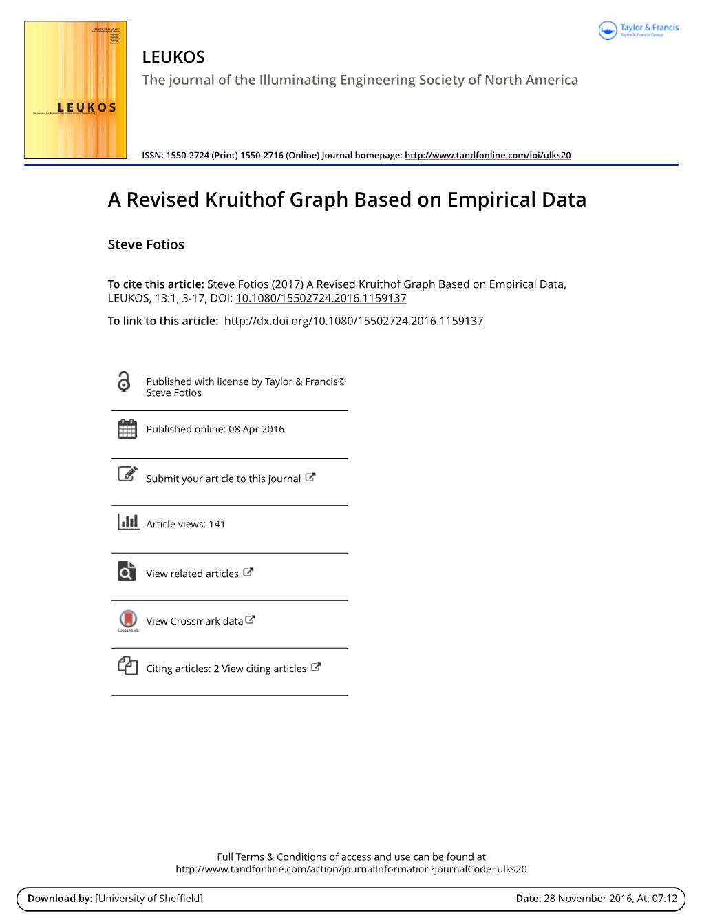 A Revised Kruithof Graph Based on Empirical Data